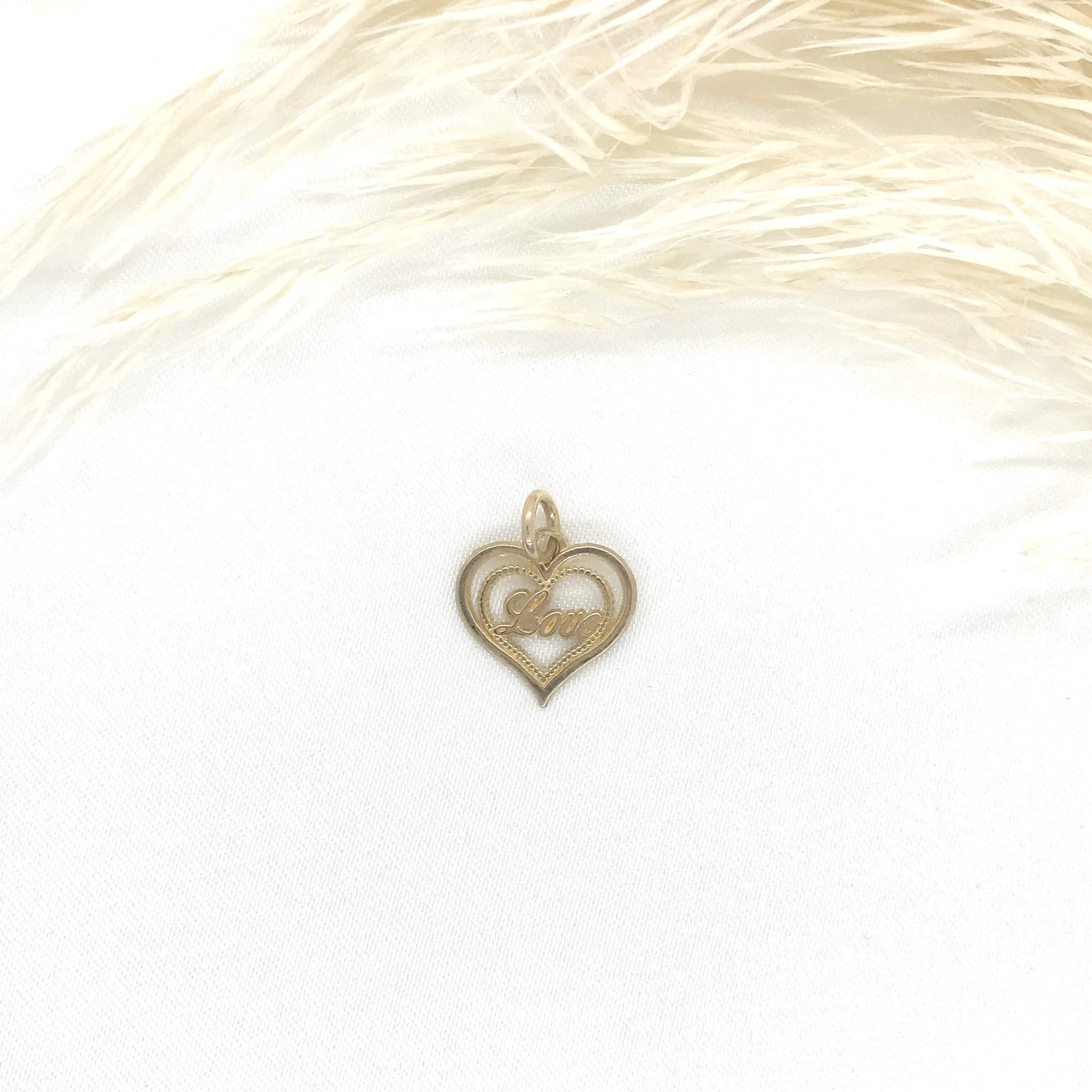 10k Gold Double Open Heart with "Love" Pendant