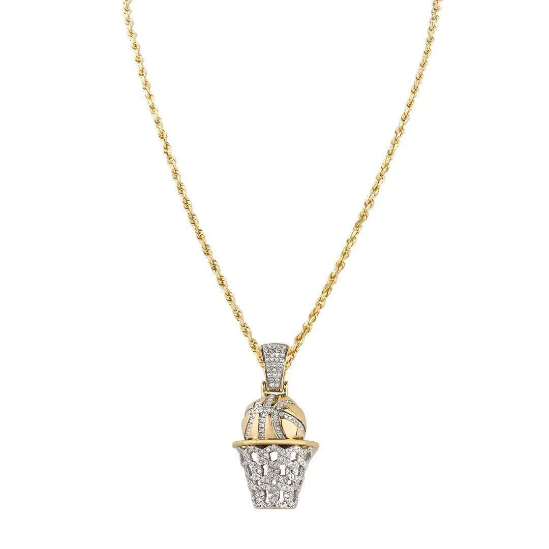 10k Two Tone Gold Diamond Basketball Hoop Pendant 0.60 Ctw