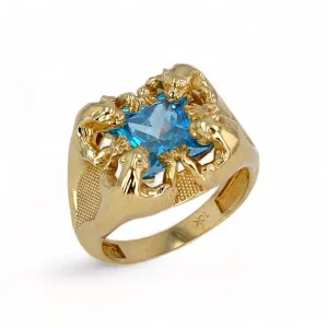 10k yellow gold 4 panther blue topaz ring-222925