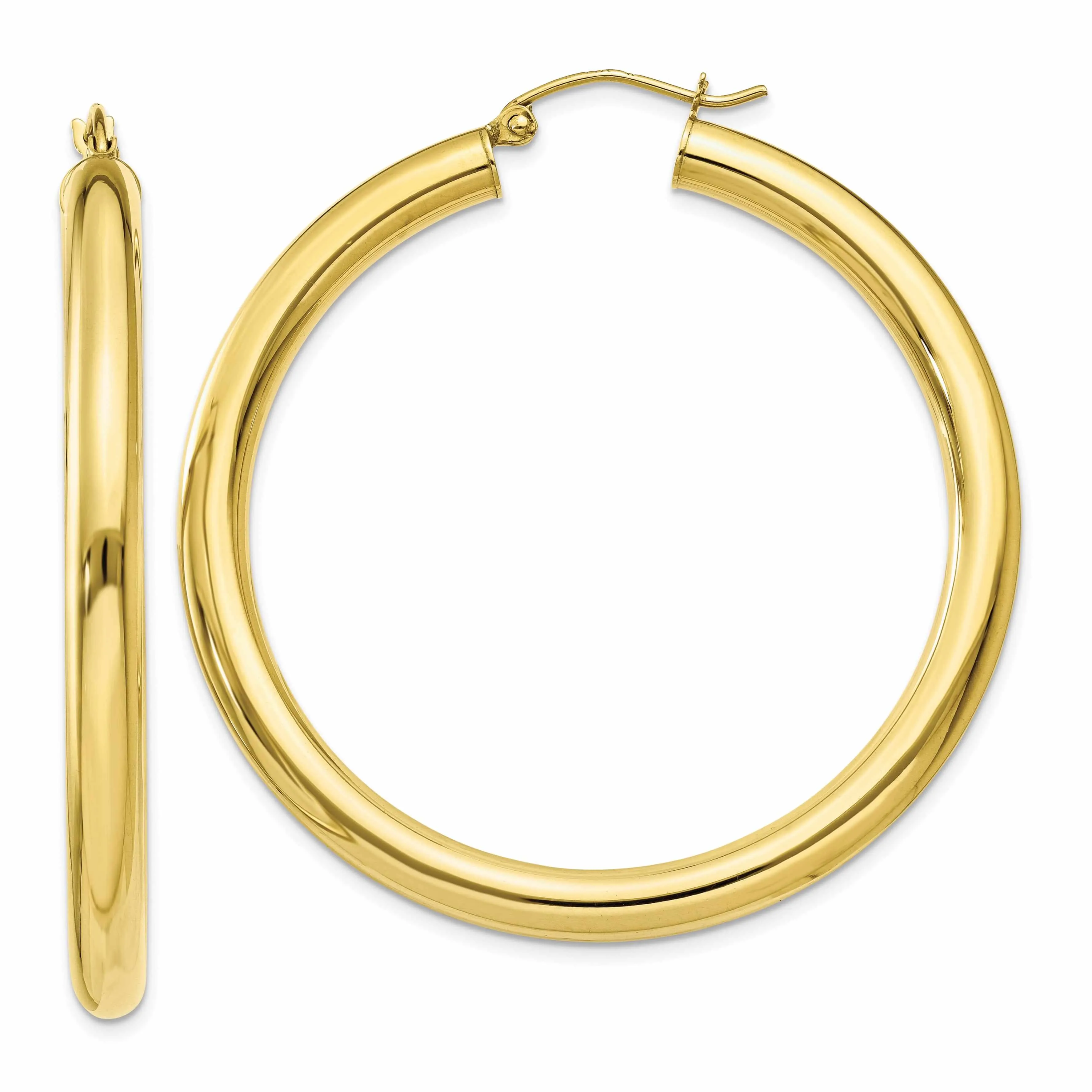 10k Yellow Gold Polished 4MM x 45MM Hoop Earrings