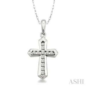 1/10 Ctw Round Cut Diamond Cross Pendant in 10K White Gold with Chain