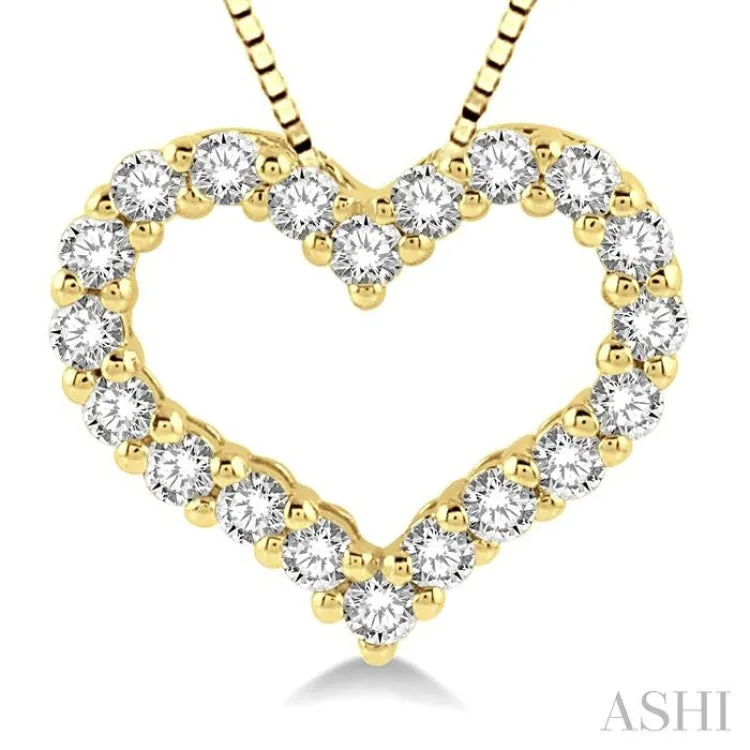 1/2 ctw Heart Charm Round Cut Diamond Pendant With Chain in 14K Yellow Gold