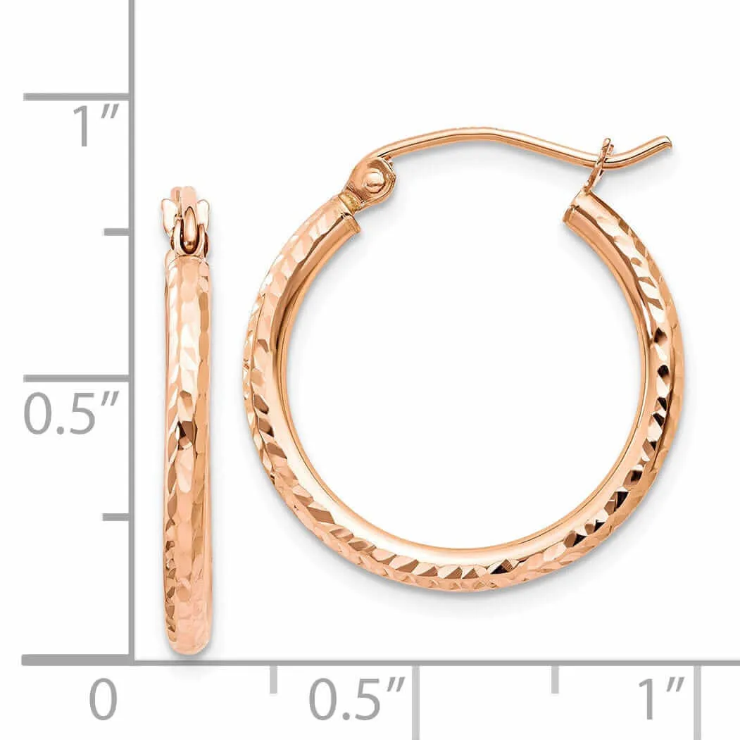 14k Rose Gold Gold D.C Polished Hoop Earrings