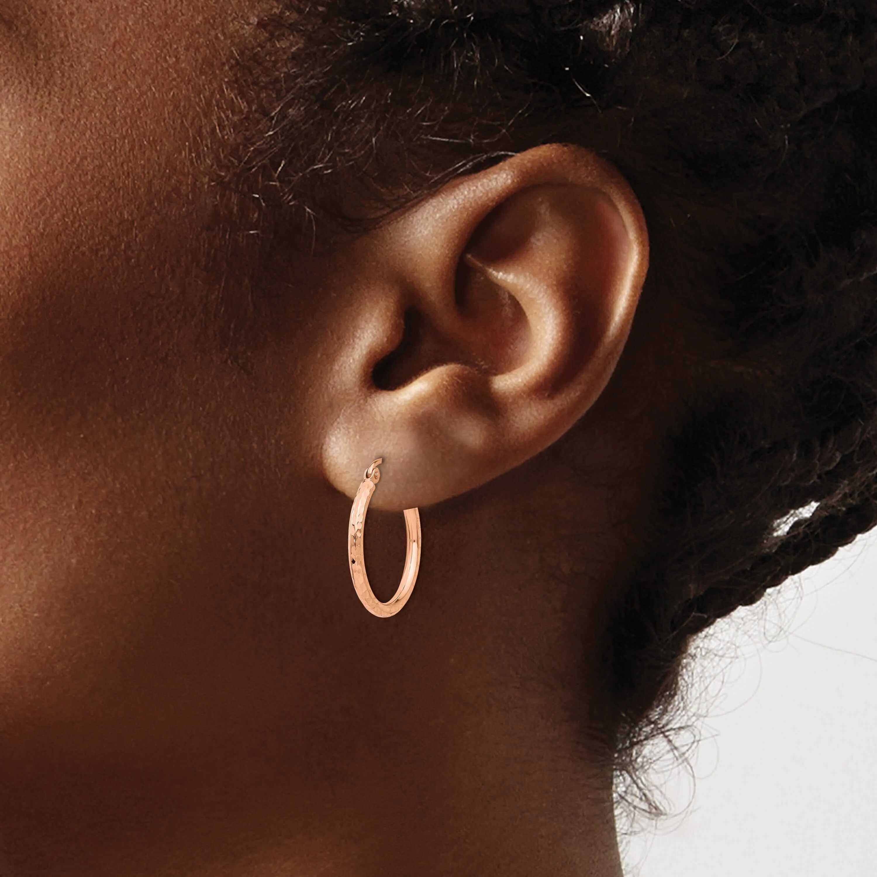 14k Rose Gold Gold D.C Polished Hoop Earrings