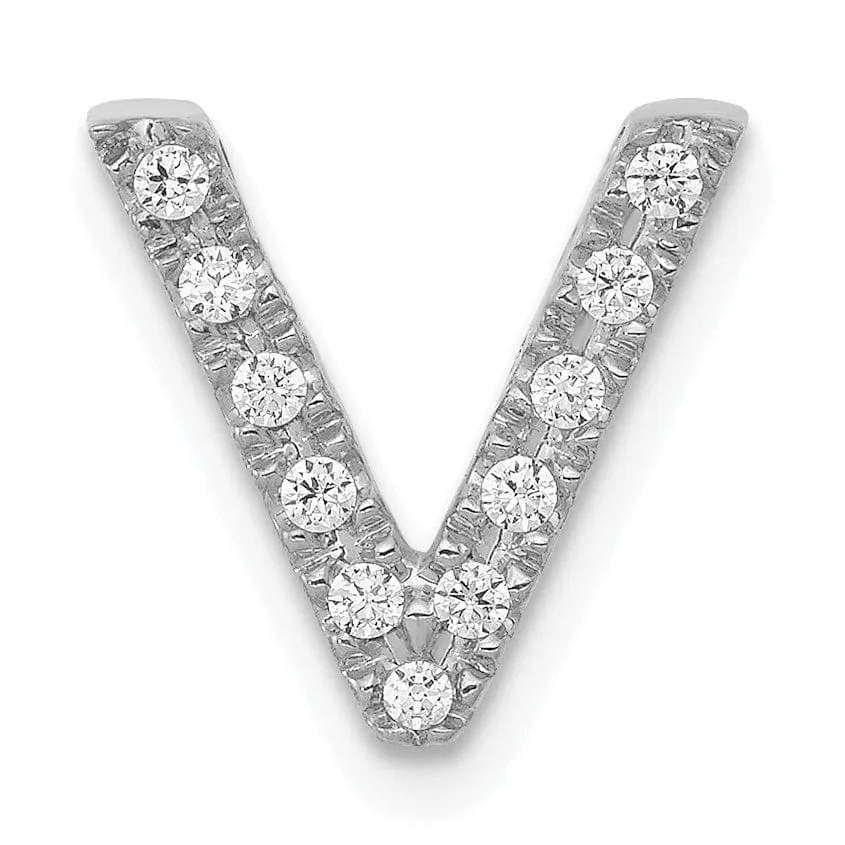 14K White Gold Diamond 0.11-CT Letter V Initial Charm Pendant