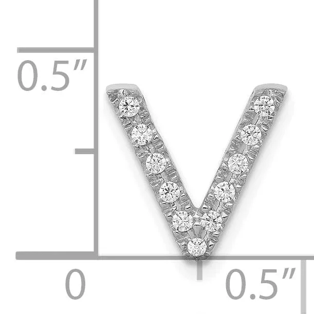 14K White Gold Diamond 0.11-CT Letter V Initial Charm Pendant