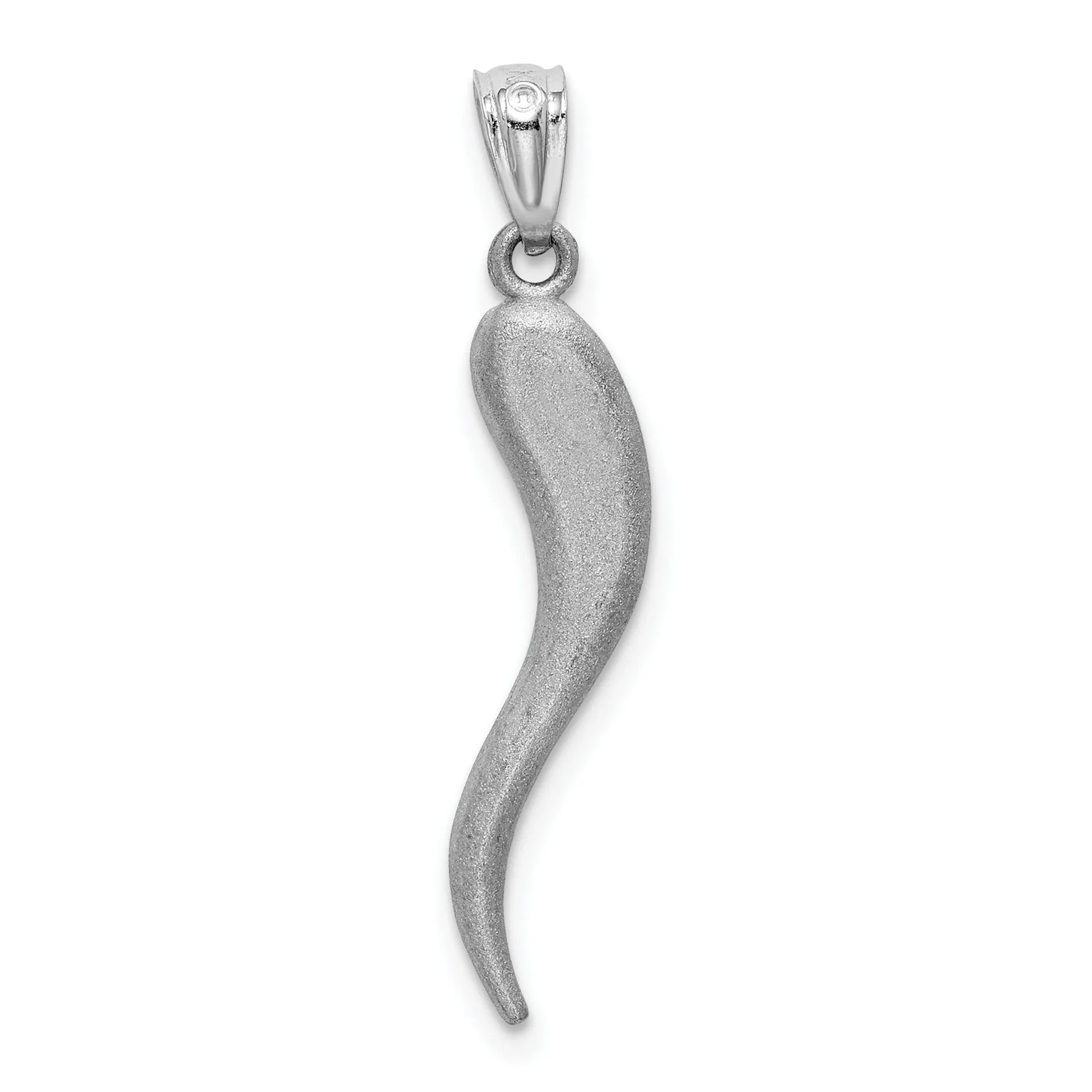 14k White Gold Solid Texture Diamond Cut Brushed Finish Italian Horn Charm Pendant