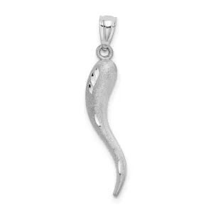 14k White Gold Solid Texture Diamond Cut Brushed Finish Italian Horn Charm Pendant