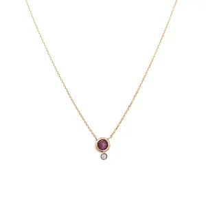 14K Yellow Gold 4mm Round Pink Topaz & Diamond Necklace