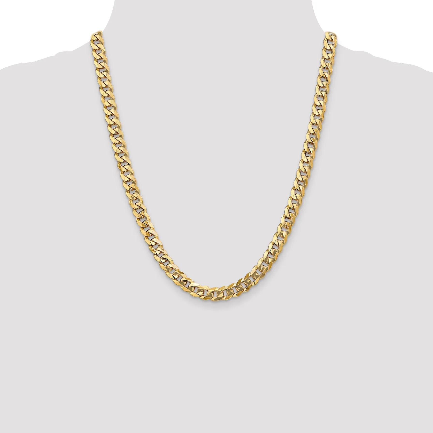 14k Yellow Gold 8mm Flat Beveled Curb Chain