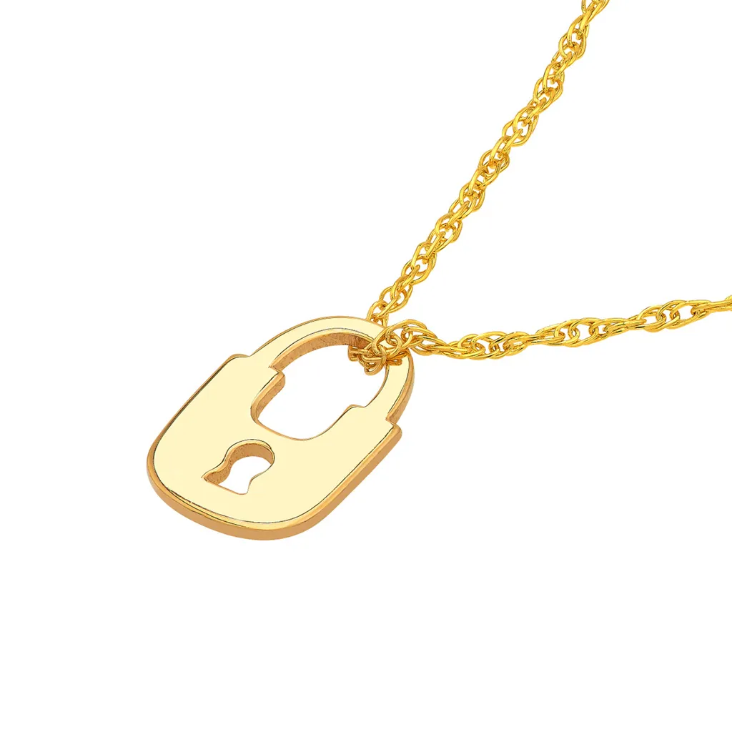 14K Yellow Gold Adjustable Mini Lock Pendant Necklace by Midas Chain