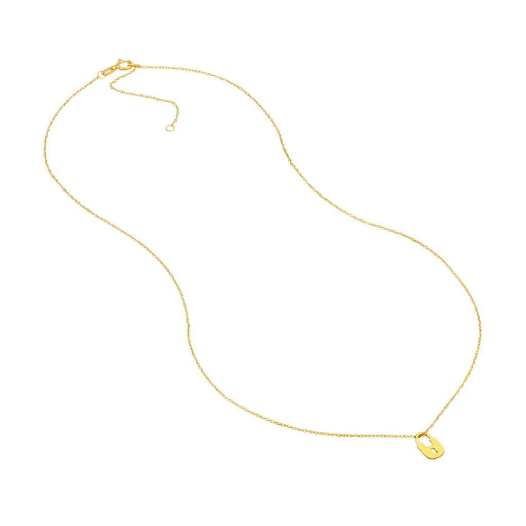 14K Yellow Gold Adjustable Mini Lock Pendant Necklace by Midas Chain