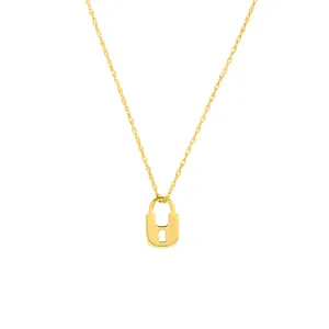 14K Yellow Gold Adjustable Mini Lock Pendant Necklace by Midas Chain