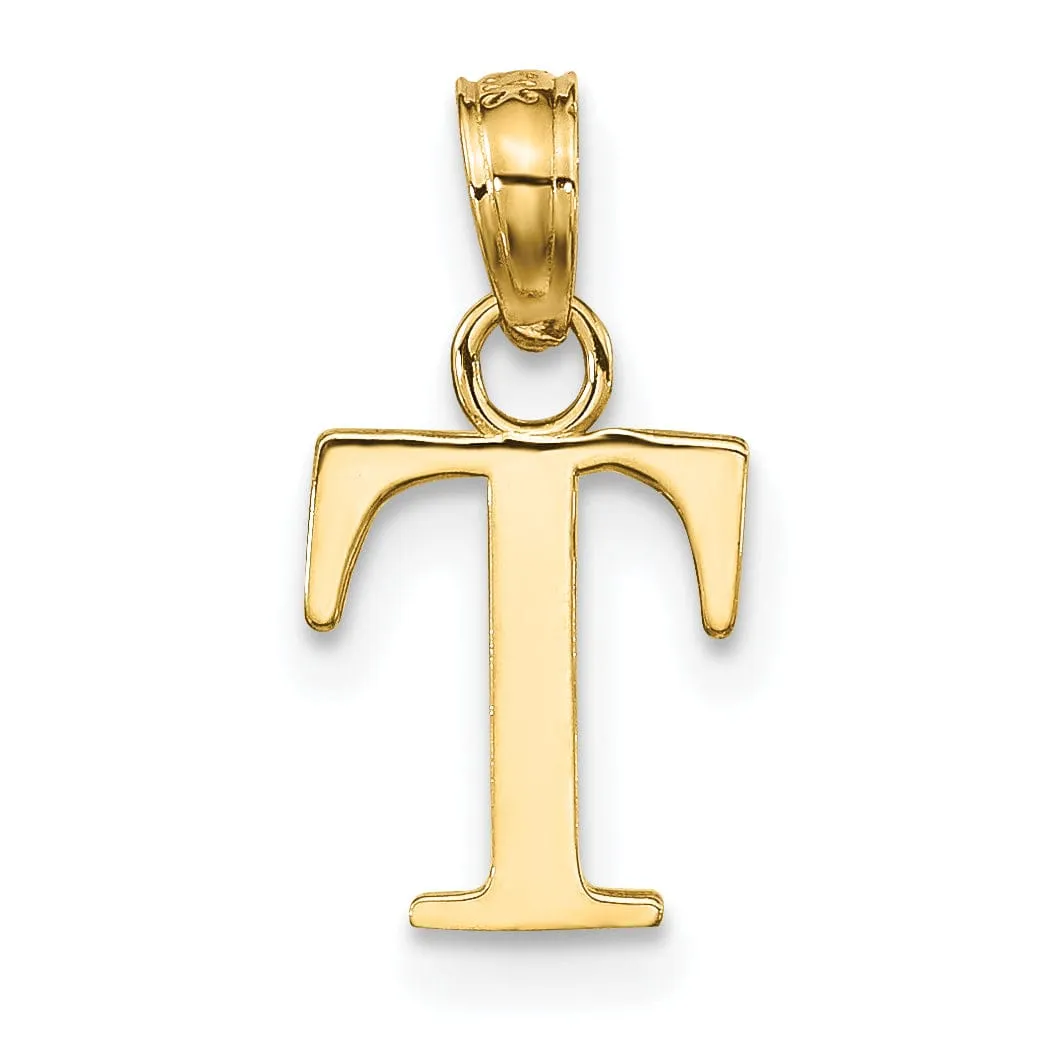 14K Yellow Gold Block Design Small Letter T Initial Charm Pendant