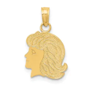 14k Yellow Gold Polish Girl Head Charm Pendant