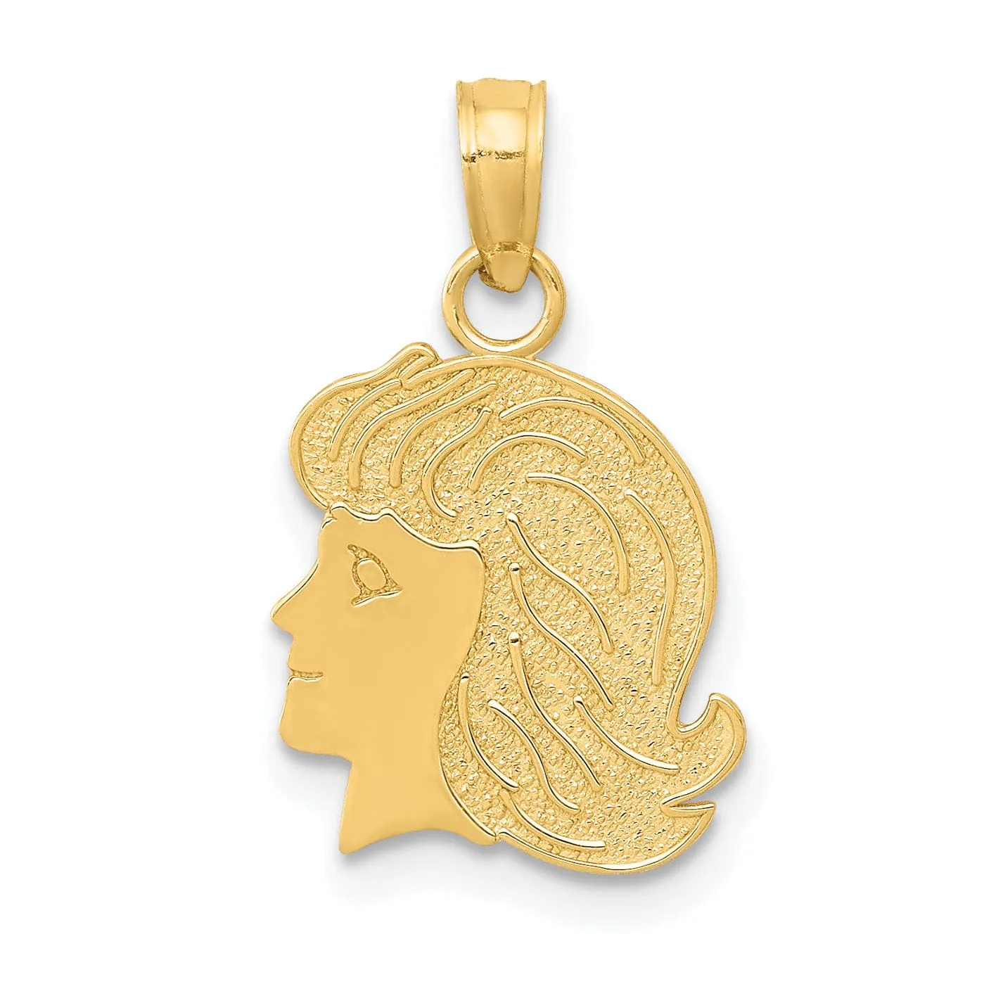 14k Yellow Gold Polish Girl Head Charm Pendant