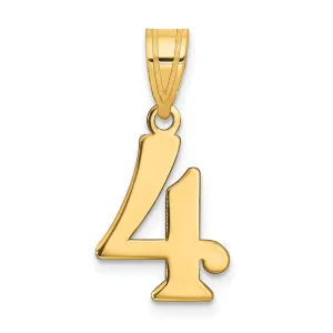 14k Yellow Gold Polished Finish Number 4 Charm Pendant