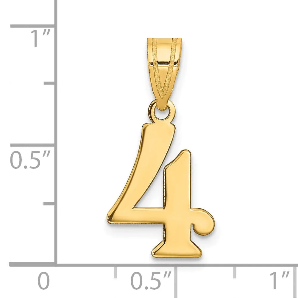 14k Yellow Gold Polished Finish Number 4 Charm Pendant