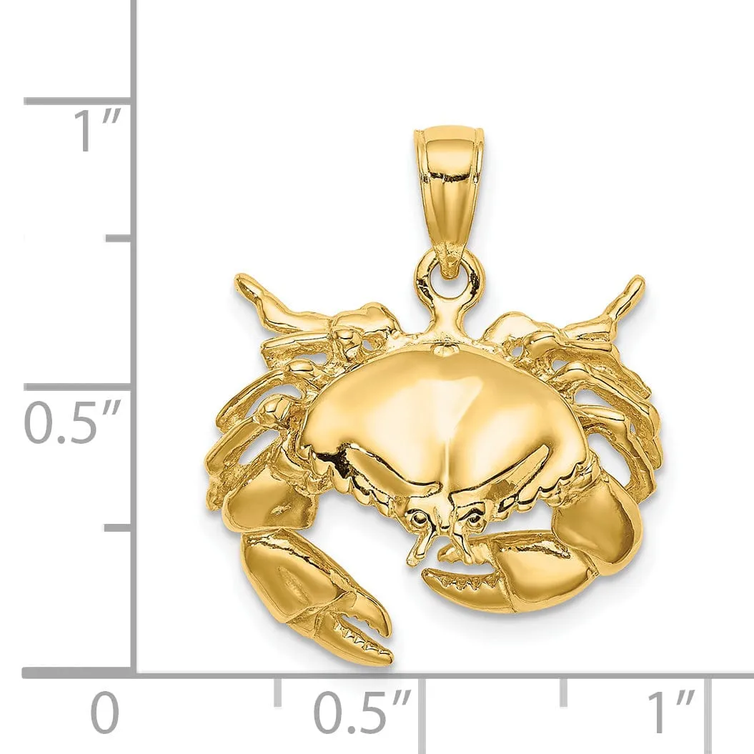 14K Yellow Gold Polished Finish Stone Crab Facing Down Charm Pendant