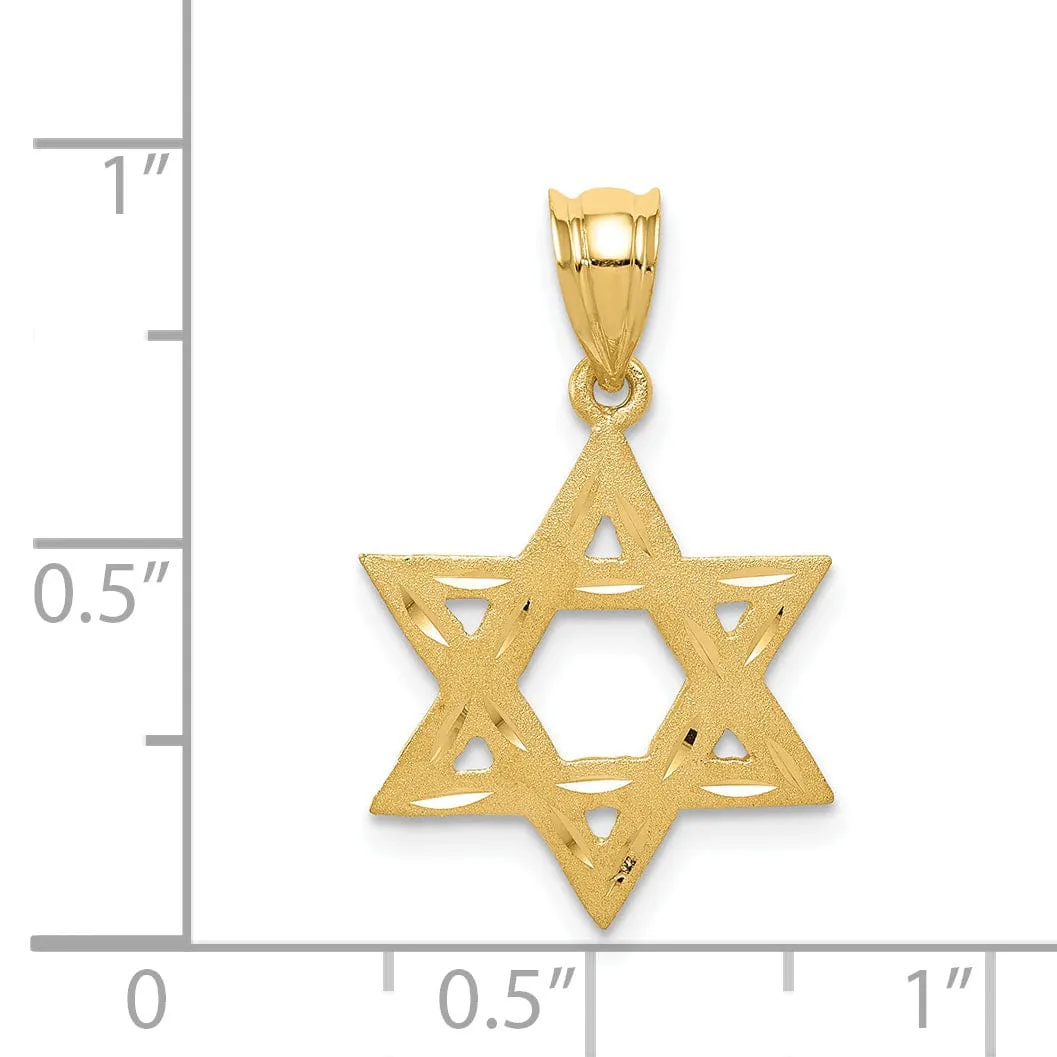 14k Yellow Gold Satin Diamond Cut Finish Star of David Charm Pendant