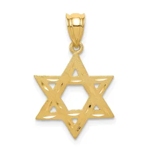 14k Yellow Gold Satin Diamond Cut Finish Star of David Charm Pendant