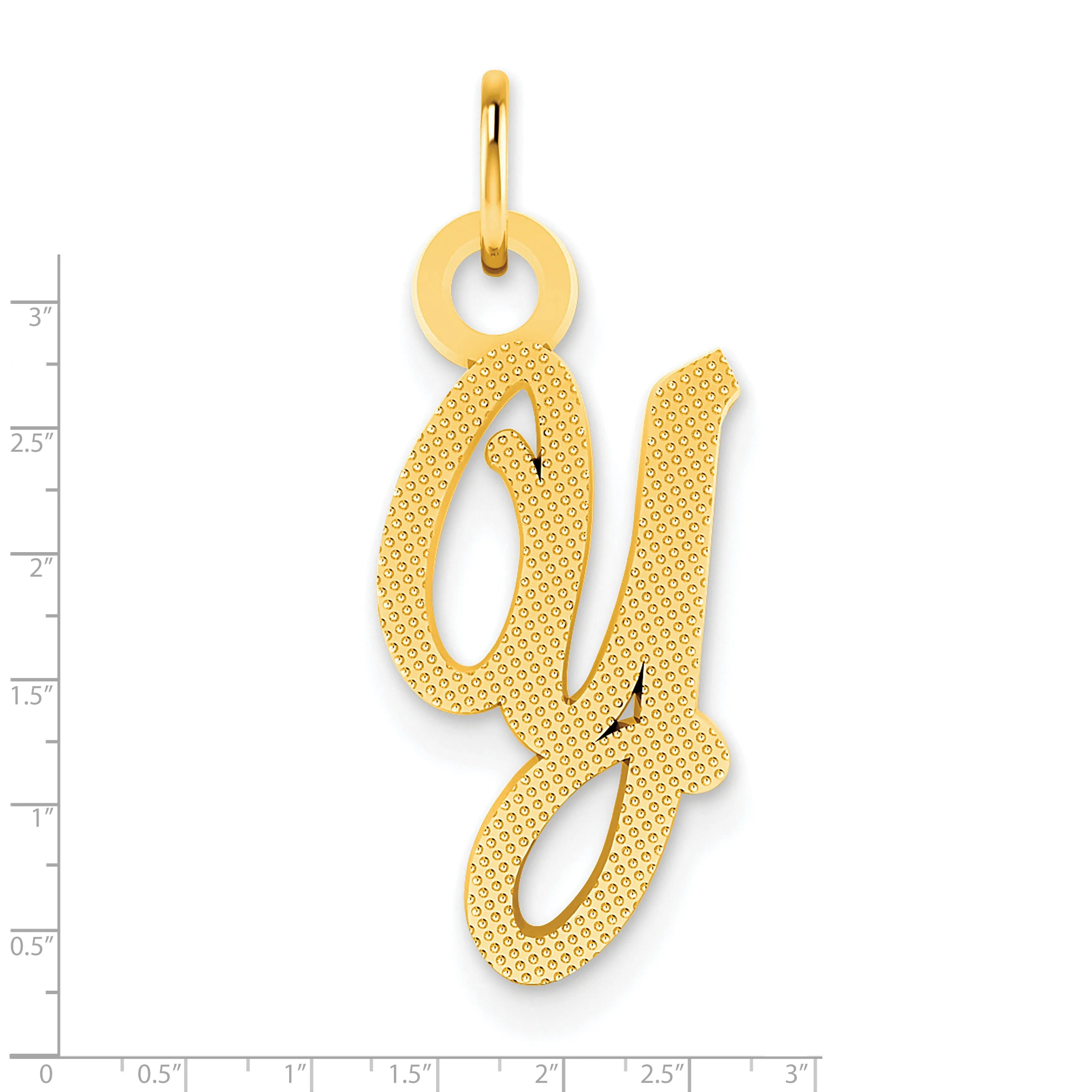 14K Yellow Gold Small Script Design Letter Y Initial Charm Pendant