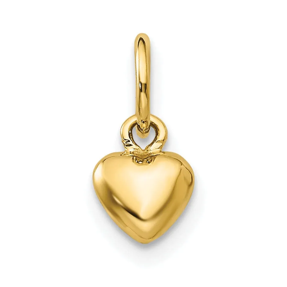 14k Yellow Gold Solid Plain Puffed Heart Charm