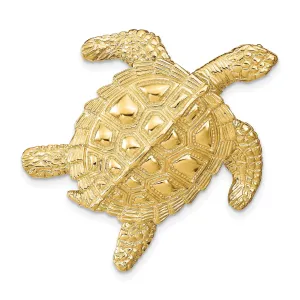 14k Yellow Gold Textured Solid Polished Finish Sea Turtle Slide. Fits up to 8mm Omega or 10mm Fancy Omega.