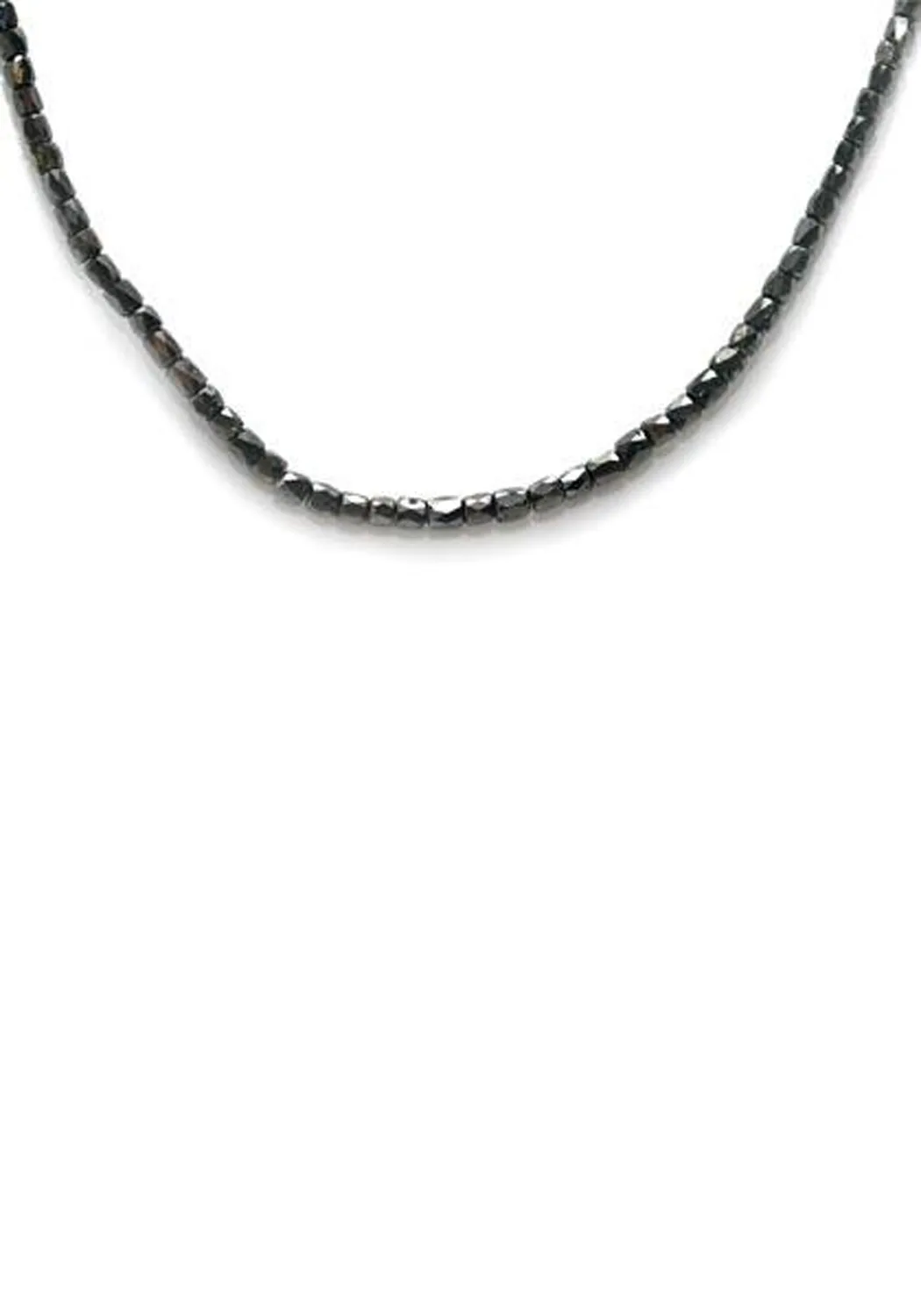 14KWG Black Diamond Rondelle Bead Necklace | 15.5"