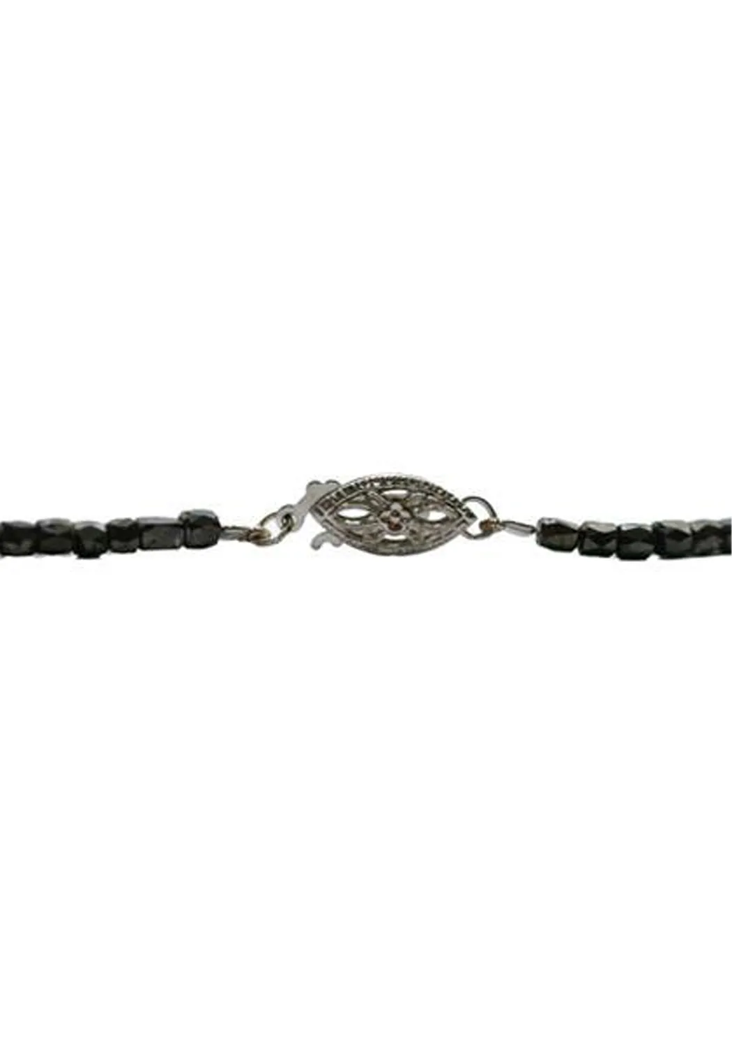 14KWG Black Diamond Rondelle Bead Necklace | 15.5"