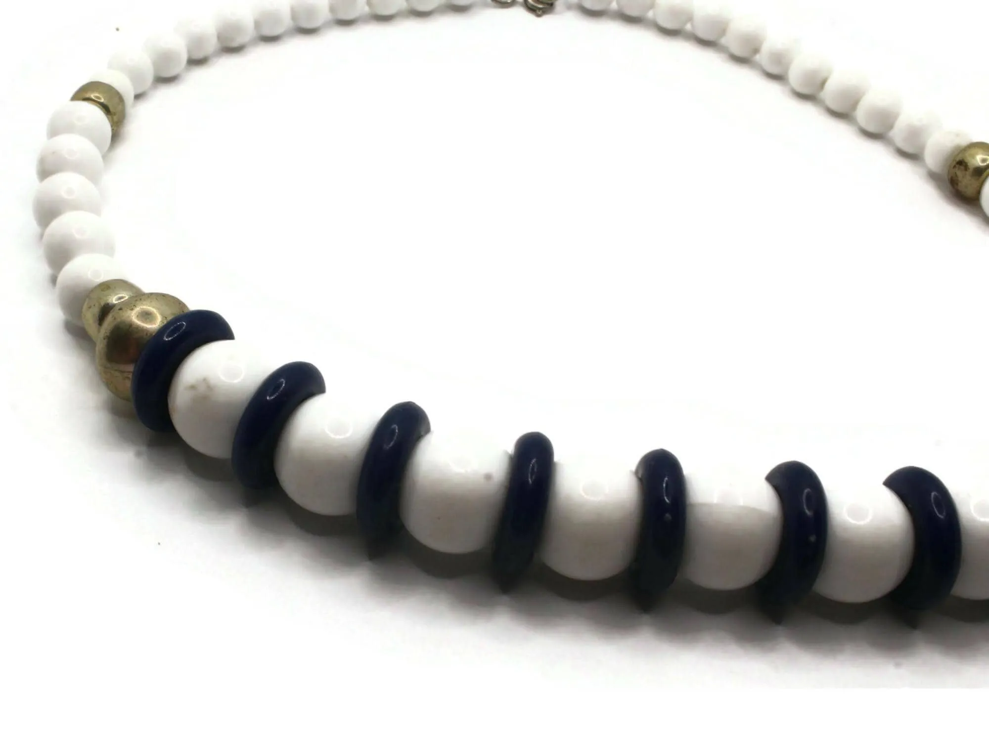 18 Inch Vintage White and Blue Beaded Necklace