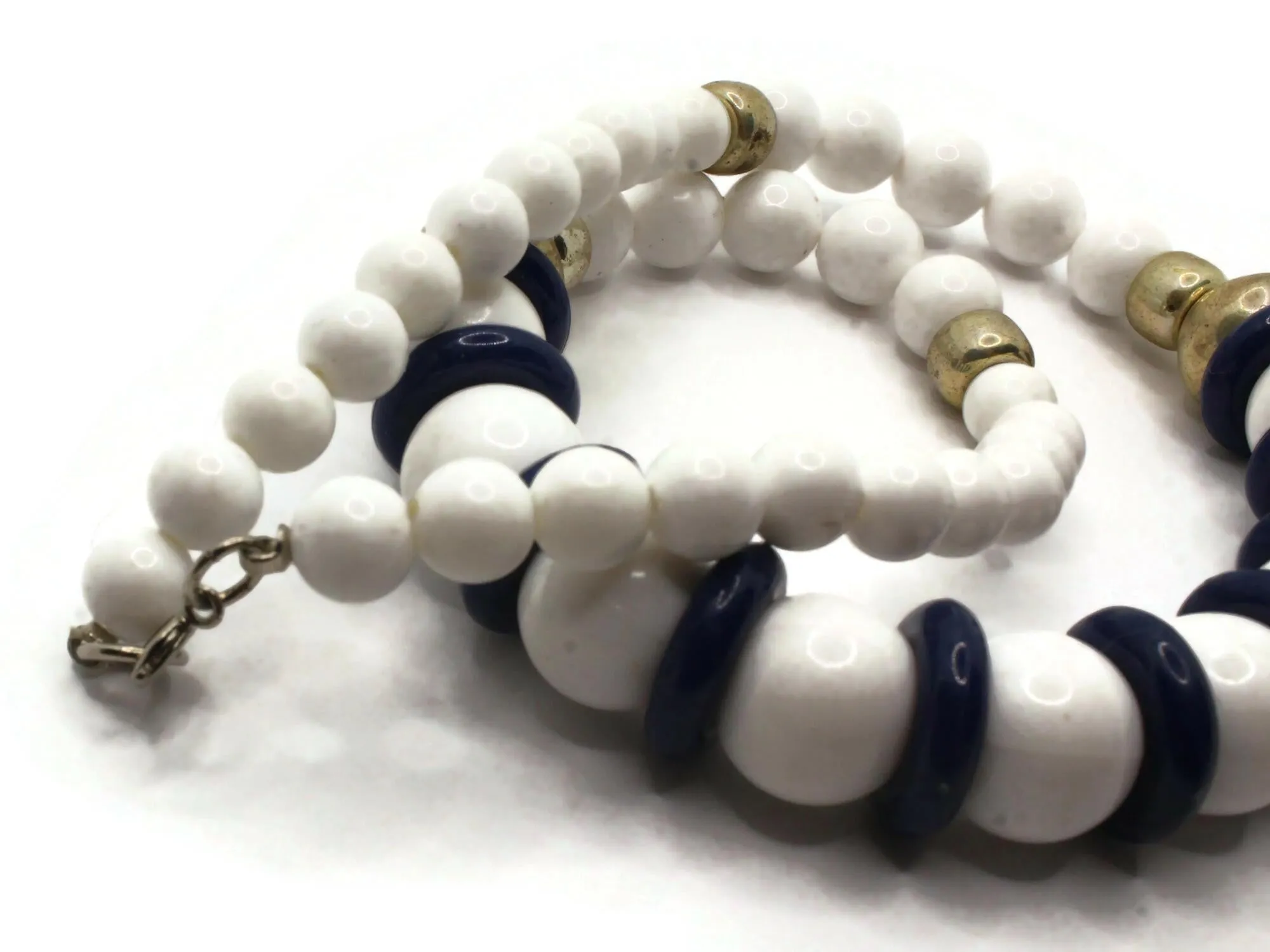 18 Inch Vintage White and Blue Beaded Necklace