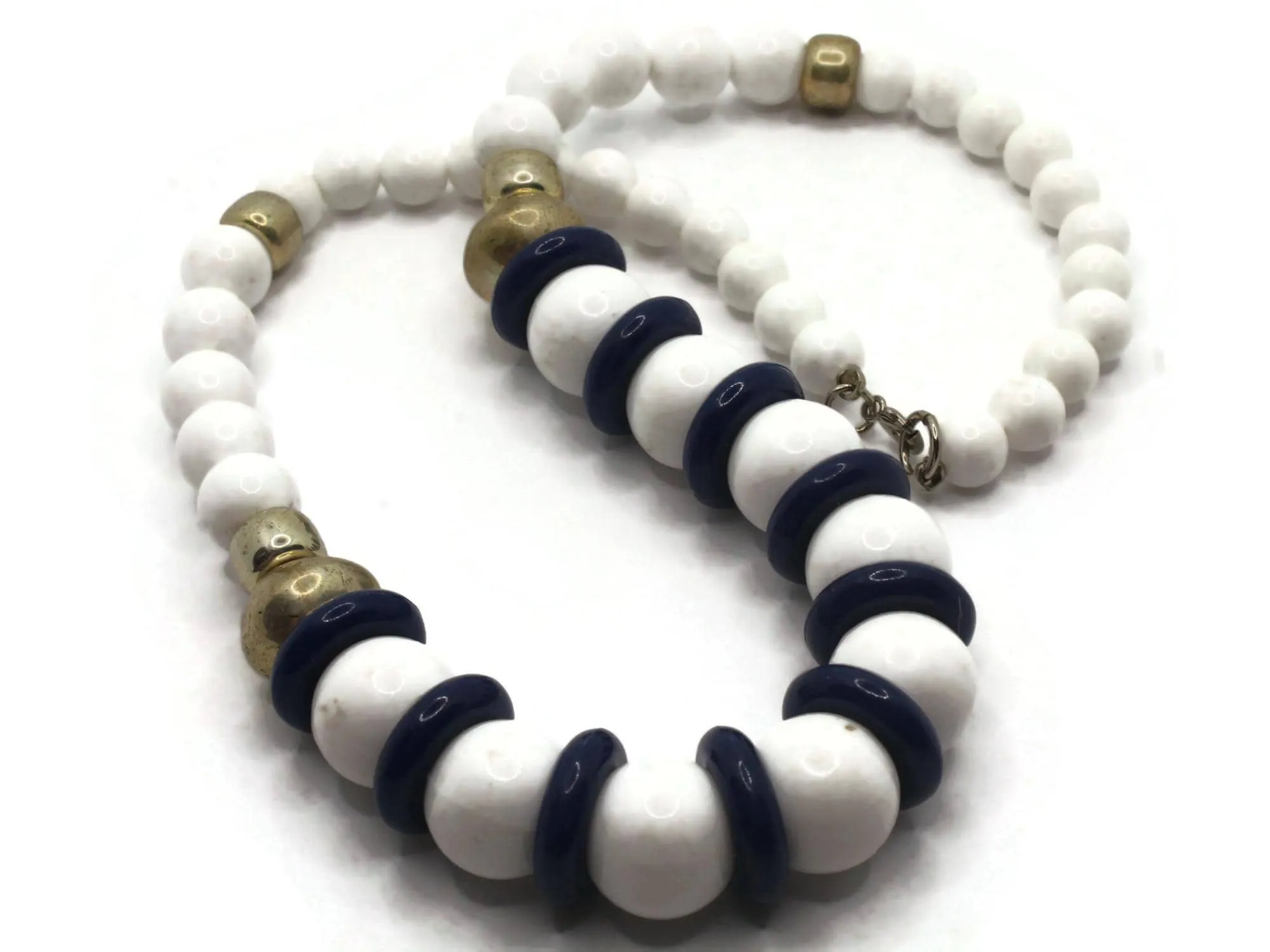 18 Inch Vintage White and Blue Beaded Necklace