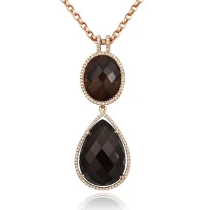 18ct Rose Gold 31.84ct Smokey Quartz Diamond Drop Necklace