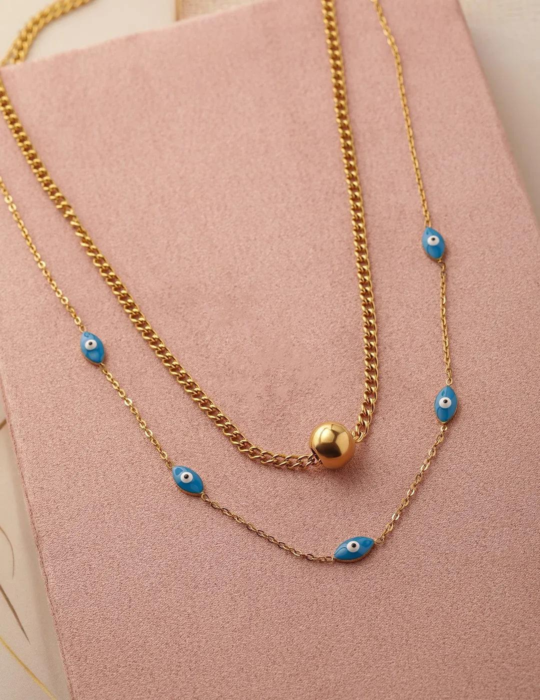 18K Gold-Plated Stainless Steel Tarnish-Free Waterproof Evil Eye Layered Necklace