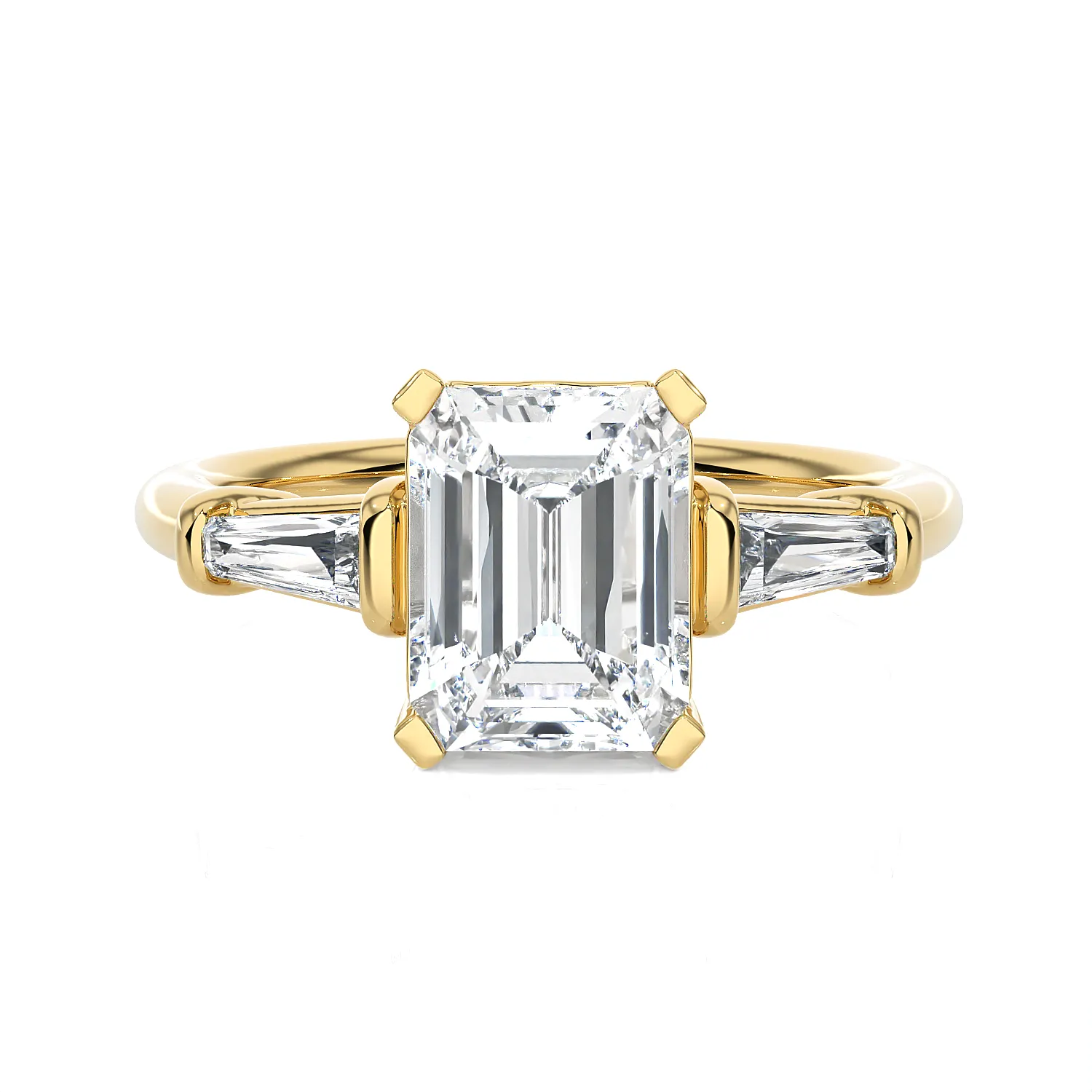 2 ctw Emerald-Cut with Tapered Baguette Three Stone Lab Grown Diamond Ring