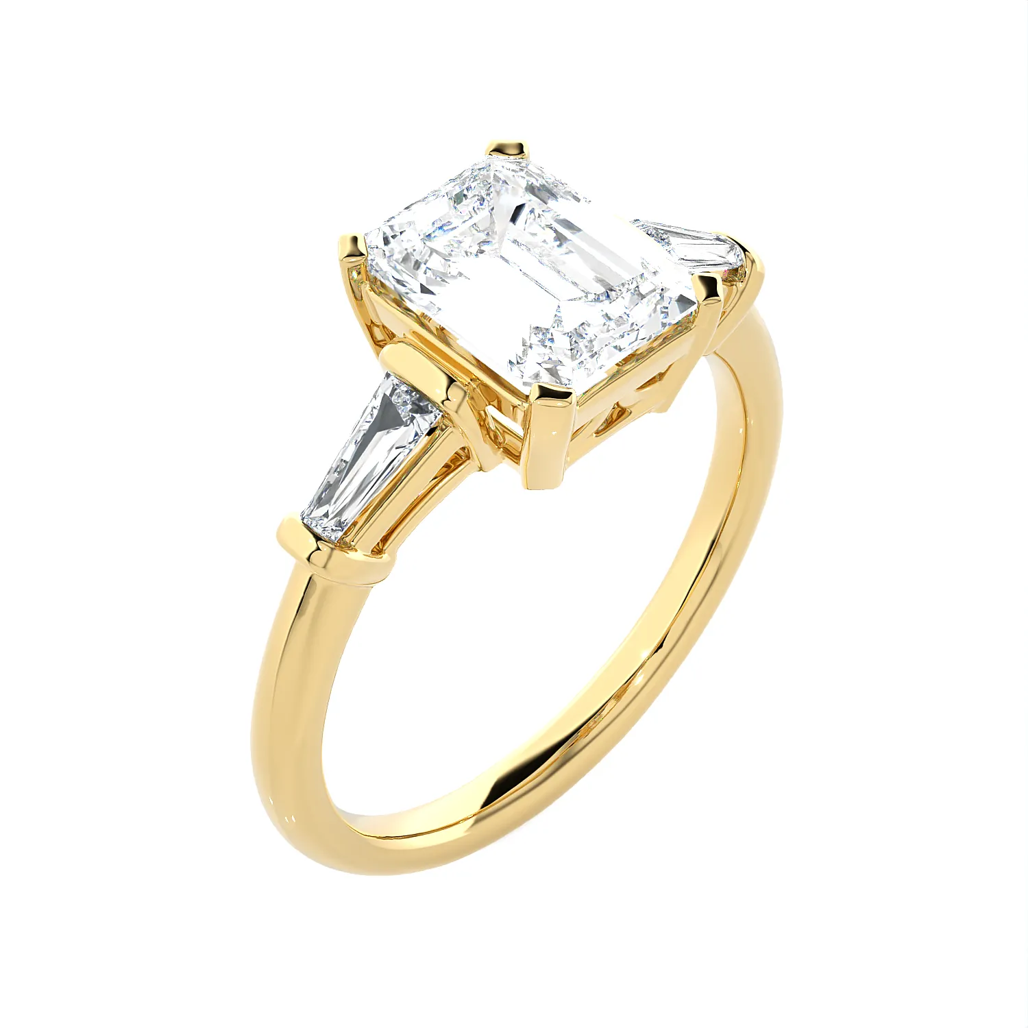 2 ctw Emerald-Cut with Tapered Baguette Three Stone Lab Grown Diamond Ring