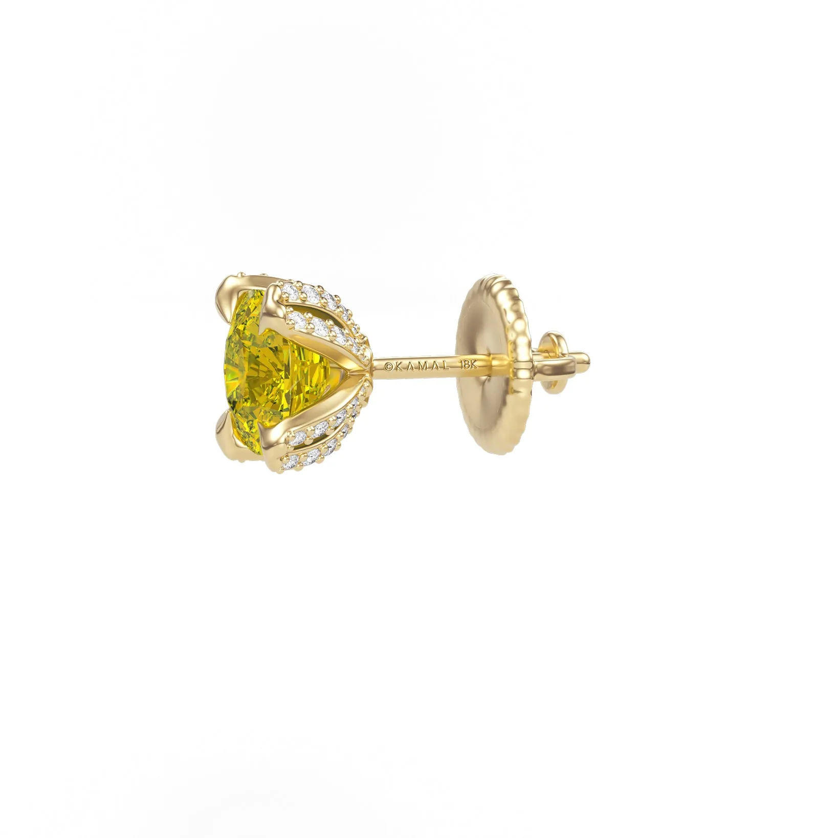 2.15 CT Luxurious Mismatched Earrings: Cushion-Cut Yellow Fancy Diamond and Pear-Shaped White Diamond