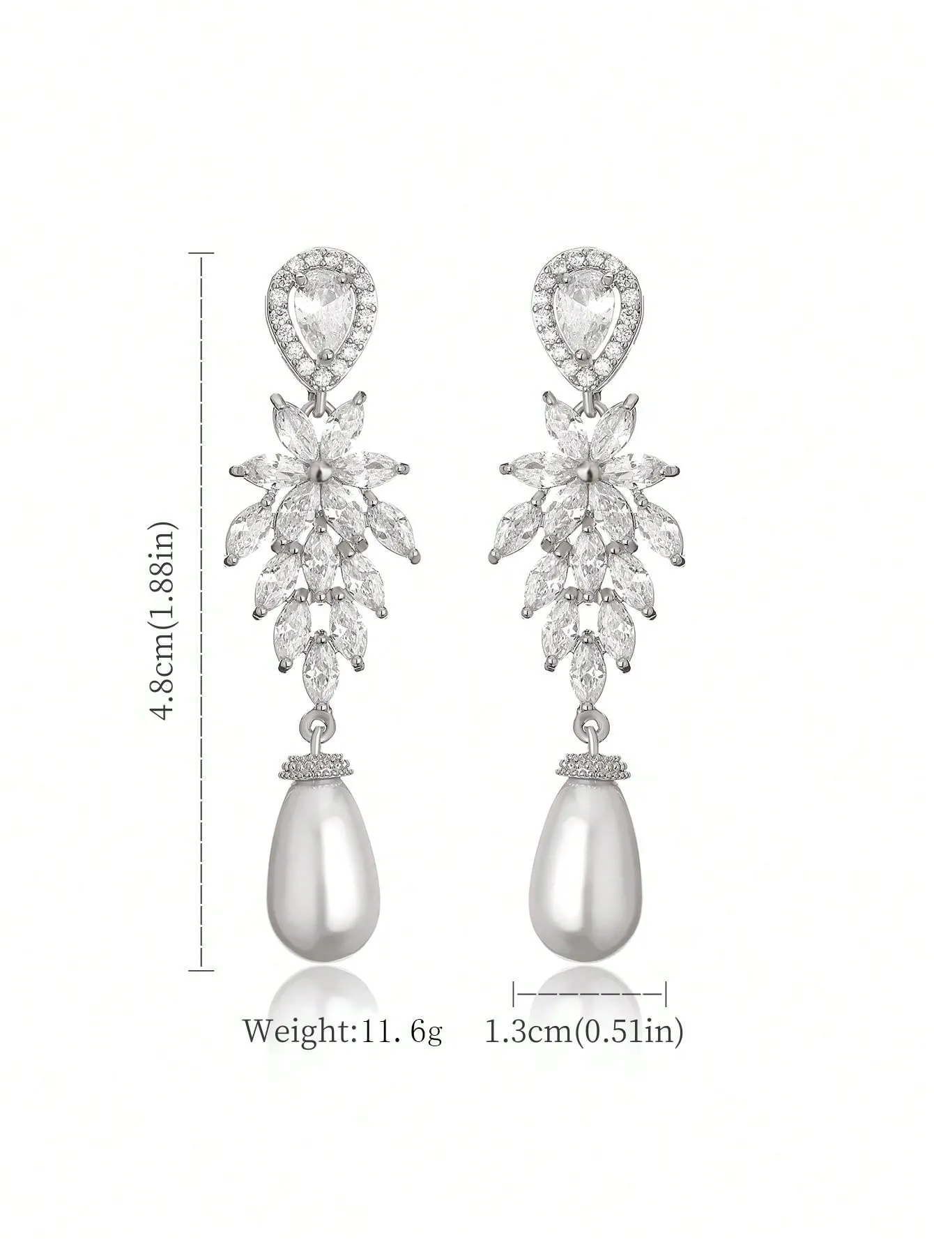 2pcs Luxurious Elegant Pearl & Cubic Zirconia Wedding Bridal Bridesmaid Jewelry Fashion Earrings