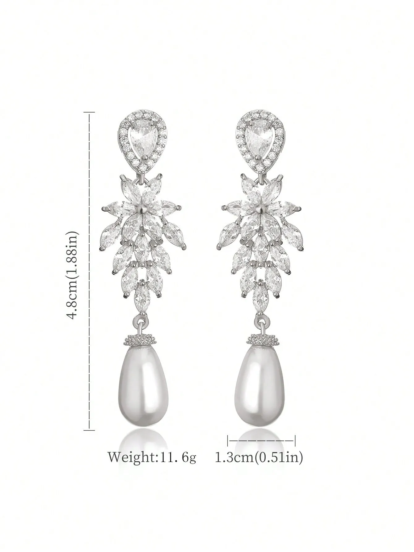 2pcs Luxurious Elegant Pearl & Cubic Zirconia Wedding Bridal Bridesmaid Jewelry Fashion Earrings