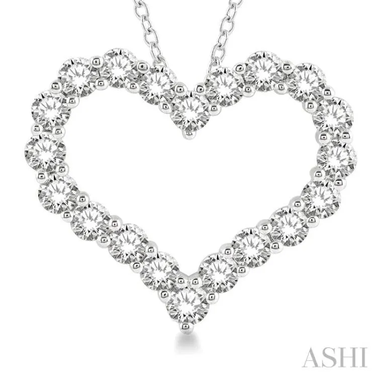 3 ctw Heart Shape Round Cut Diamond Pendant With Chain in 14K White Gold