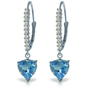 3.55 Carat 14K Solid White Gold Portugal Sky Blue Topaz Diamond Earrings