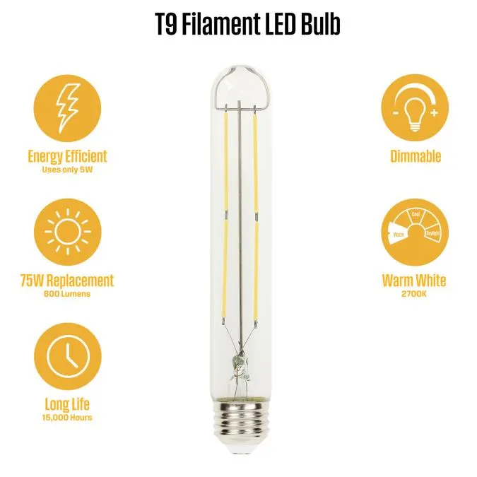 5W T9 Filament LED Dimmable Clear 2700K E26 (Medium) Base