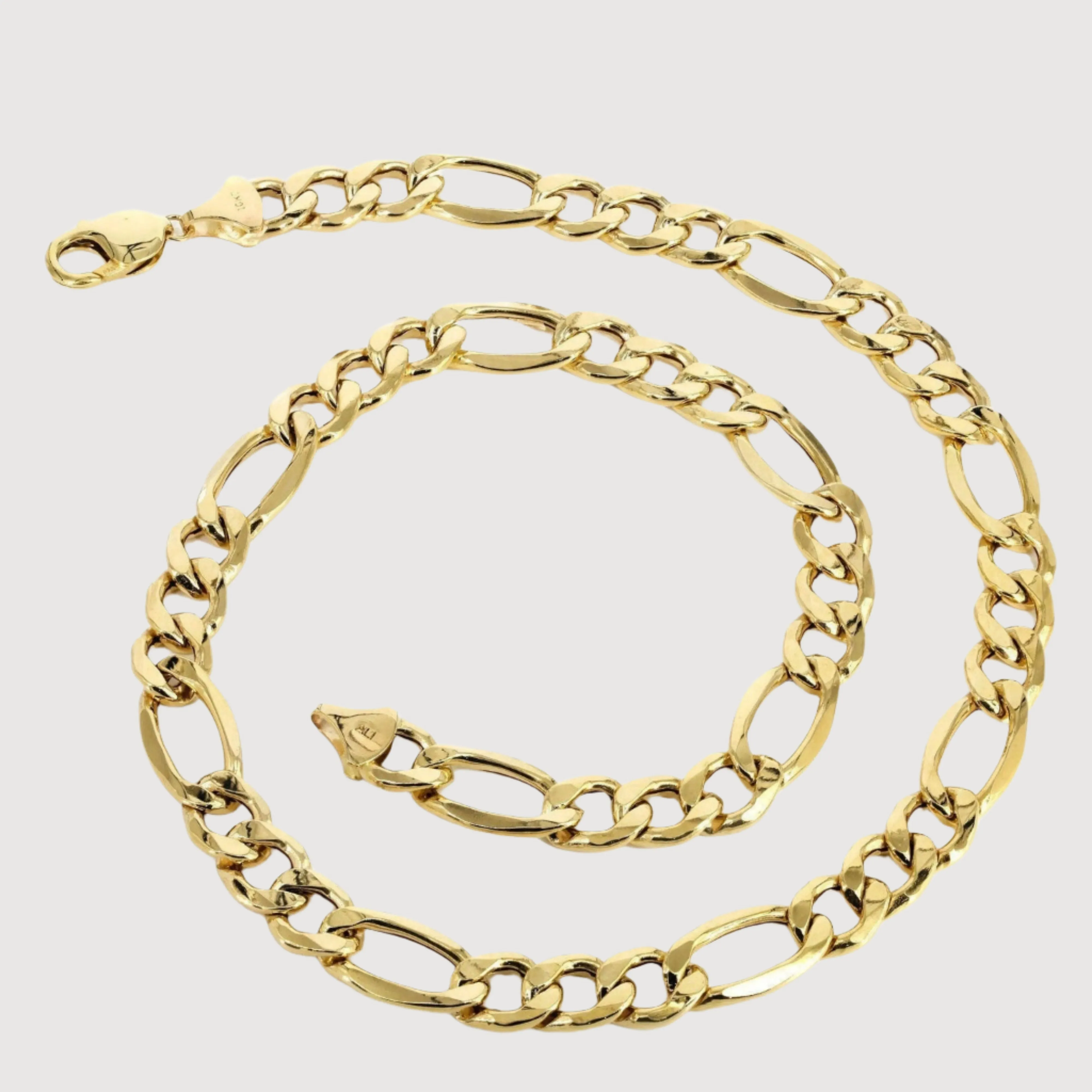 8mm Figaro Link Chain – Solid Yellow Gold for Men