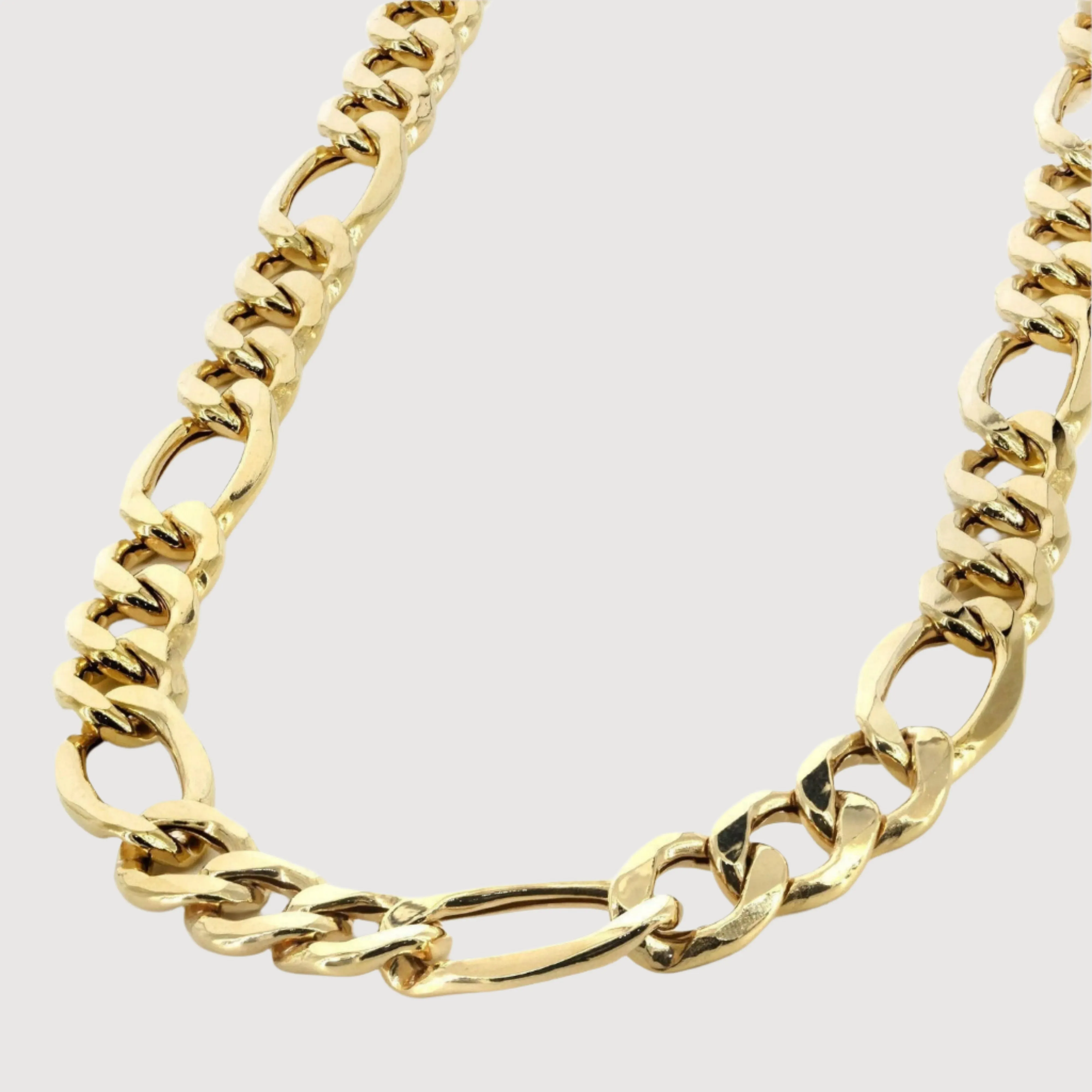 8mm Figaro Link Chain – Solid Yellow Gold for Men