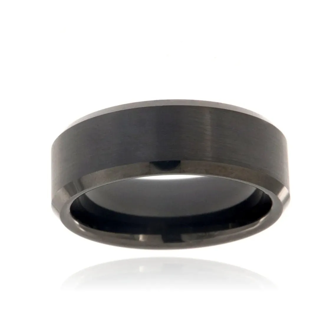 8mm Heavy Tungsten Carbide Men's Ring With Brush Finish Center And Beveled Edge - FREE Personalization