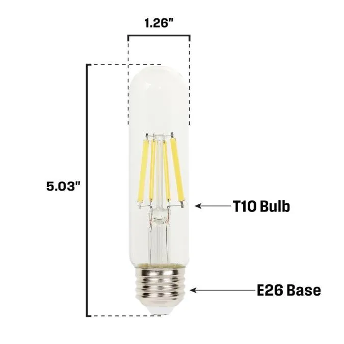 8W T10 Filament LED Dimmable Clear 2700K E26 (Medium) Base