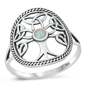 925 Sterling Silver Tree of Celtic Life Ring With Opal.  An Elegant, Cut Design for Women's Thumb, Index, Statement Ring.