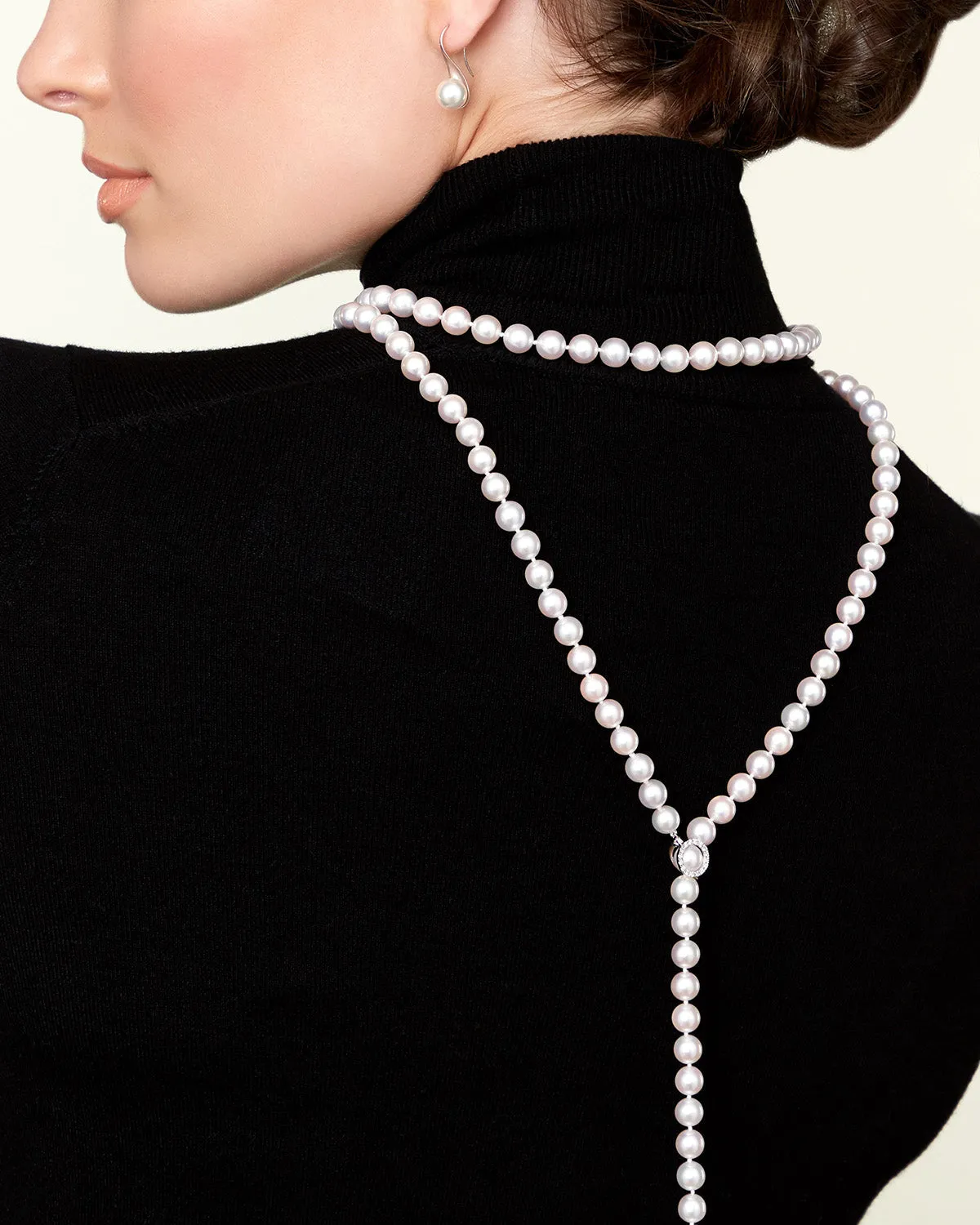 9.5-10.5mm White Freshwater Pearl & Diamond Adjustable Y-Shape Necklace- AAAA Quality