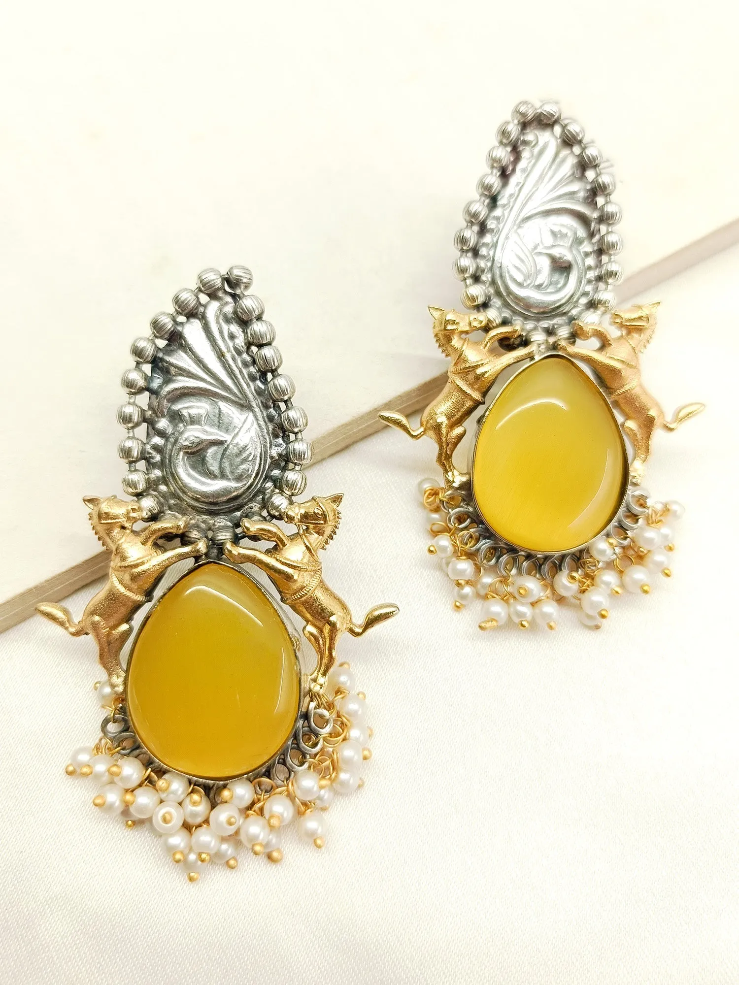 Ameha Yellow Oxidized Earrings